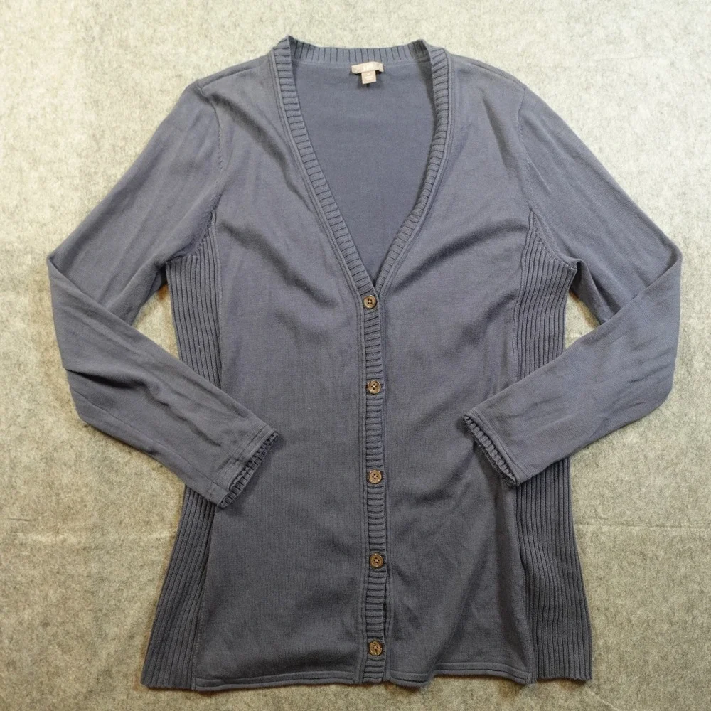 J. Jill Sweater Womens Medium Blue Cardigan Button Front VNeck Tunic Knit Cotton